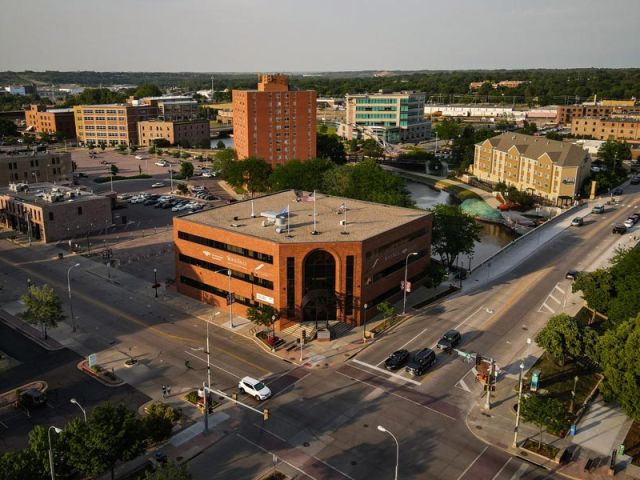 An aerial view of a building in the heart of downtown that houses Trident Trust Co. in Sioux Falls, South Dakota, Wednesday, June 16, 2021. (Photo by Salwan Georges/The Washington Post)